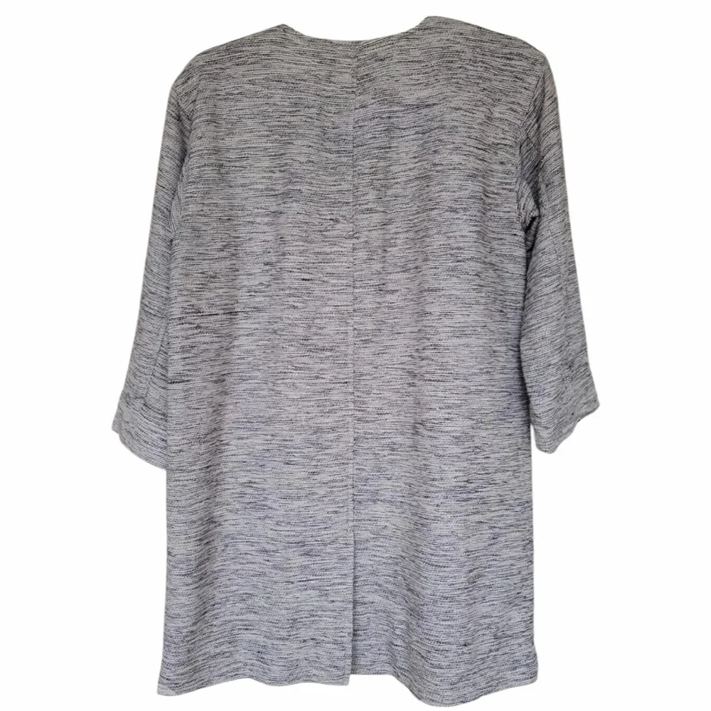 Eileen Fisher Ecru Long Knit Tweed Jacket Knit Black Cream Pockets Snap‎ XL - Picture 3 of 9